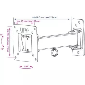Кронштейн для телевизора Kromax OPTIMA-103 черный 10"-28" макс.25кг настенный поворотно-выдвижной и наклонный