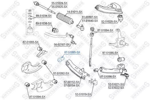 сайлентблок нижн. рычага!\ Hyundai H-1 &4WD 96-01 87-51085-SX STELLOX
