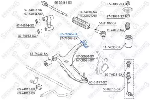 сайлентблок нижн. рычага зад. п.!\ Nissan Primera P11/WP11E all 96> 87-74066-SX STELLOX