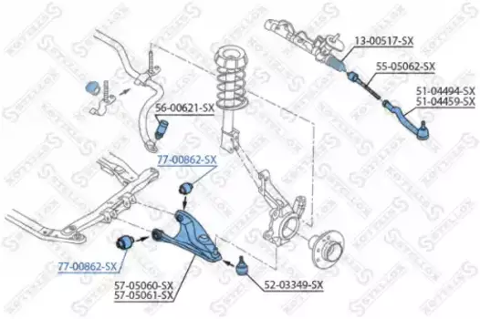 сайлентблок пер.рычага!\ Dacia Logan 1.4/1.5DCi/1.6/1.6 16V 04> 77-00862-SX STELLOX