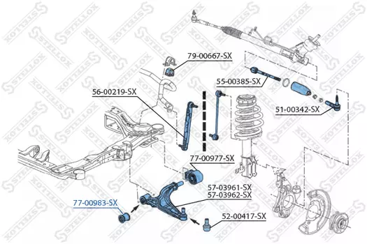 сайлентблок перед.рычага перед.!\ Chevrolet Cruze 1.6 83Kw/Cruze 1.8 10> 77-00983-SX STELLOX