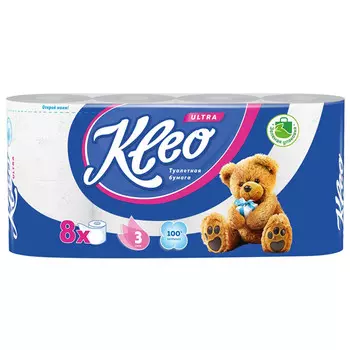 бумага туалетная KLEO Ultra 8 шт/уп. 3-слойные 144 листов без аромата
