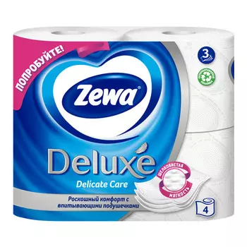 бумага туалетная ZEWA Deluxe 4шт в уп. 3-слойные 145 листов без аромата