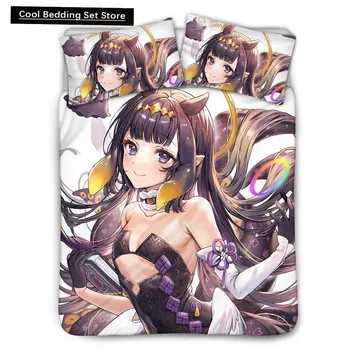 Anime Hololive EN Gawr Gura 3D Printed 2/3PCS Bedding Set Duvet Covers Pillowcases Comforter Bedding Set Bedclothes Bed Linen US Queen(228x228cm)