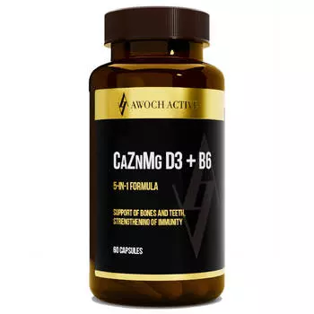 Кальций Цинк Магний Д3+В6, 60 капсул, AWOCHACTIVE