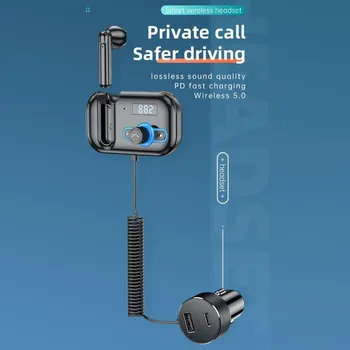 Автомобильный комплект Bluetooth FM-передатчик Громкая связь Гарнитура Наушники Частный вызов MP3-плеер Аудиоприемник USB PD Быстрая зарядка