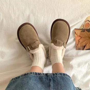 Женские туфли Boken Retro Pedal Soft Sole Non-Slip Warm Peas Shoes 36