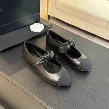 French retro small fragrant style bow Mary Jane shoes women s 2025 new cute round head light mouth color matching flat shoes 35 белый