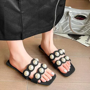 Fashion 2025 Open Toe Women s Slippers New Outdoor Daily Summer Plus Size String Bead Concise Soft Bottom Flat Slippers Zapatos 35 жёлтый