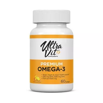 Омега 3 и витамин Е UltraVit/VPLAB Premium Omega 3, 60 капсул