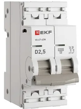 Автоматический выключатель EKF M63422T5D 2P 2,5А (D) 4,5kA ВА 47-63N PROxima