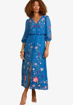 Платье макси REGULAR FIT - EMBROIDERED DOBBY SCALLOP NECK 3/4 SLEEVE. Love & Roses, синий