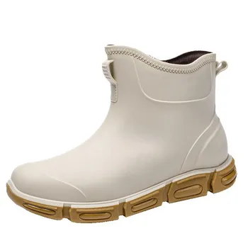 Spring and Autumn Wading Short Boots Khaki White Men s Rain Shoes Non-slip Lightweight Waterproof Black Classic Rubber Shoes Waterproof Boots Men s 39
