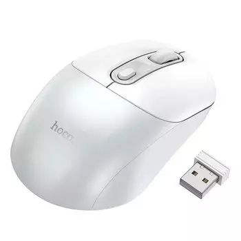 Мышь беспроводная HOCO GM28, 1600dpi, оптическая светодиодная, USB/Радиоканал, белый (6942007619691)