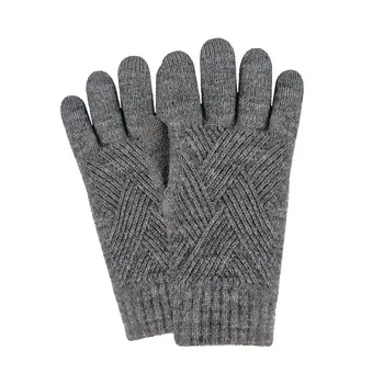 Adult Winter Touch Screen Knitted Gloves for Women Double Layer Plus Velvet Warm Cold proof Five Finger Gloves Riding Anti Slip Gloves for Men average size