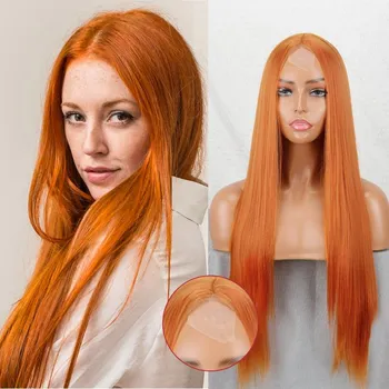 MISS WIG Длинный прямой светло-коричневый блондин смешанный цвет парик без челки парик спереди парик из синтетического волокна для женщин 26inches