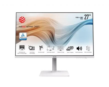 Монитор 27" MSI Modern MD271PW IPS, 1920x1080 (16:9), 250кд/м2, 5мс, 178°/178°, HDMI, USB Type-C, белый (9S6-3PA4FH-049)