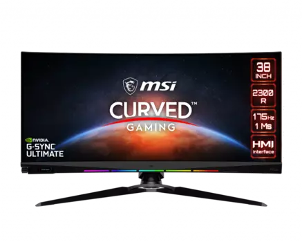 Монитор 37.5" MSI Optix MEG381CQR Plus IPS, изогнутый, 3840x1600 (21:9), 600кд/м2, 175Hz, 1мс, 178°/178°, G-SYNC ULTMATE, HDMI, DisplayPort, USB-Hub, черный (9S6-3EA45T-001)