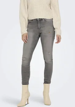 Only джинсы скинни "ONLBLUSH MID SK AK RW DST DNM REA724NOOS", с эффектом разрушения, серый