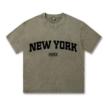 Ретро-стираная винтажная футболка New York 199X Футболка с принтом для парной моды Спортивная футболка Harajuku Повседневная хлопковая свободная уличная футболка S