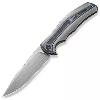 Складной нож We Knife Zonda, сталь CPM-20CV, рукоять Gray Hand Rubbed Titanium Handle With Blue Titanium & Marble Carbon Fiber Inlay