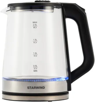 Чайник Starwind SKG5778 2л. 2 кВт, стекло/пластик, черный/серебристый