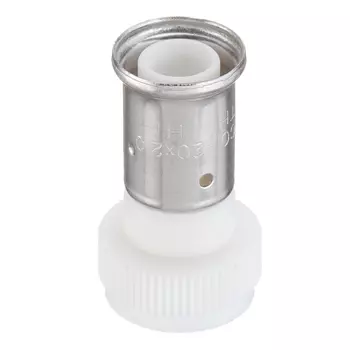 Муфта с накидной гайкой Henco (26PKW-2005) 20(пресс) х 3/4 ВР(г) белая PVDF