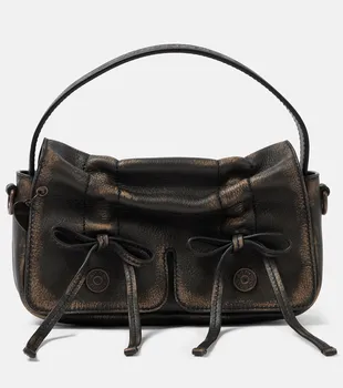 Миниатюрная кожаная сумка через плечо с бантиком Acne Studios, Dark Brown / Beige
