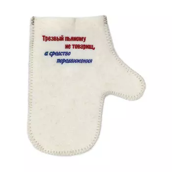 Варежка серая с вышивкой "Трезвый пьяному не товарищ, а средство передвижения" (без упаковки)