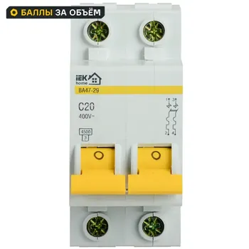 Автоматический выключатель IEK ВА47-29 2P N C20 А 4.5 кА