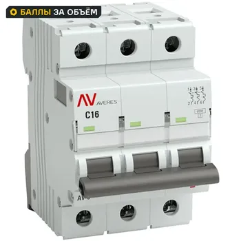 Автоматический выключатель EKF Averes AV-6 3P C16 А 6 кА mcb6-3-16C-av