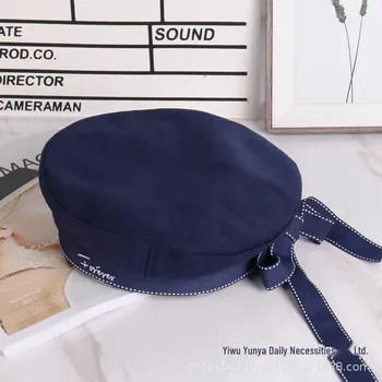 Весна и лето, новинка JK Uniform Beret Hat - женская кепка художника с бантом и лентой в студенческом стиле, свежая кепка газетчика M (56-58cm)