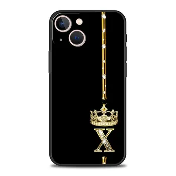 Роскошный чехол для телефона с буквами Diamond Crown для iPhone 15 14 13 12 mini 11 Pro Max XS X XR SE 7 8 Plus, мягкий черный чехол Funda iPhone 14