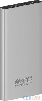 Внешний аккумулятор Power Bank 10000 мАч HIPER METAL 10K серебристый