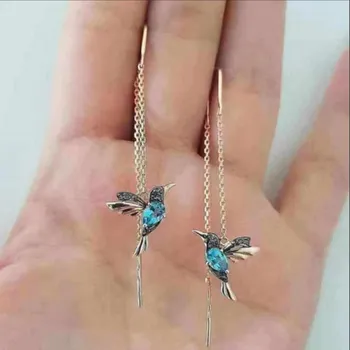 Dangle Earring Fine Gift Earrings Threader Hummingbird Long Drop Earrings Ladies Bird Tassel Luxurious Women Party New Jewelry 18k Gold Plated красный