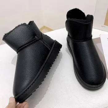 Fashion New Men s Snow Boots Leather Casual Outdoor Cotton Mans Shoes High Tops Walking Water Proof Non-slip Young Fashion Couple s Boot 39 серый