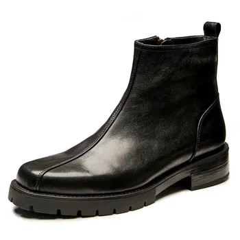 Platinum Wei Martin Boots Men S British High Top Boots Leather Medium Top Leather Shoes Tooling Chelsea Short Boots 38 чёрный