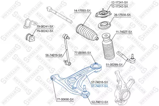 Рычаг подвески STELLOX 57-74017-SX слева нижний Nissan Micra K12E all 03>