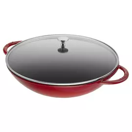 Вок со стеклянной крышкой Staub 37см 5, 7л вишнёвый, чугун, для индукции, духовки