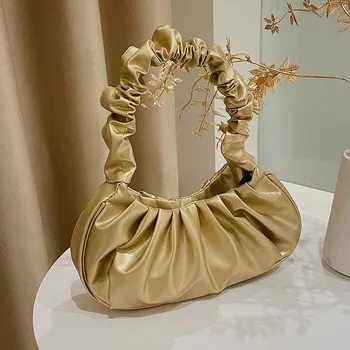 Модные плиссированные сумки с ручками для женщин, сумки из искусственной кожи с облаками, сумка для отдыха подмышками, сумки на плечо для покупок, сумка с клецками, женские сумки хаки