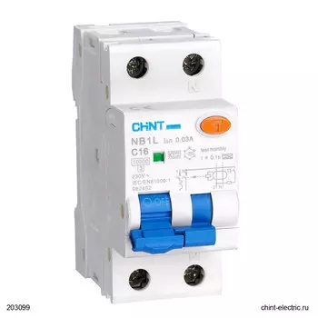 Выключатель автоматический дифференциального тока CHINT - NB1L, 1P+N, B, 16А, AC/30мА (203099)