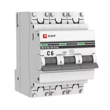 Выключатель автоматический EKF PROxima трехполюсный (3P/3П) 6А C 4.5кА (mcb4763-3-06C-pro)