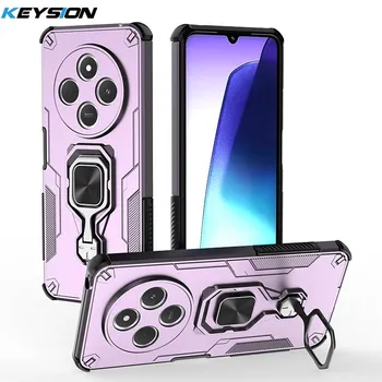Противоударный защитный чехол KEYSION для Redmi 14C, мягкий силикон + пластик, вертикальная металлическая подставка, задняя крышка для телефона Xiaomi POCO C75 for Redmi 14C чёрный