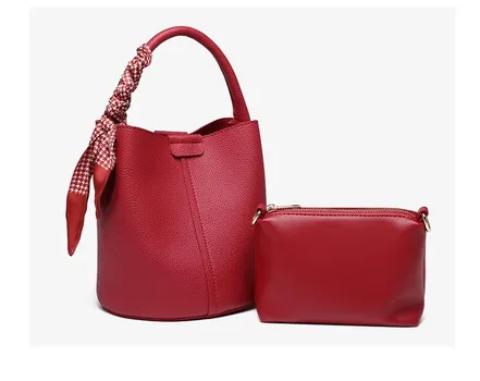 Women s Niche Lychee Pattern Soft Leather Bucket Bag Girls Fashion All-match Portable Vegetable Basket One-shoulder Messenger Bag 23*20*18 чёрный