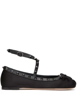 Атласные балетки с декором Rockstud Valentino Garavani, черный