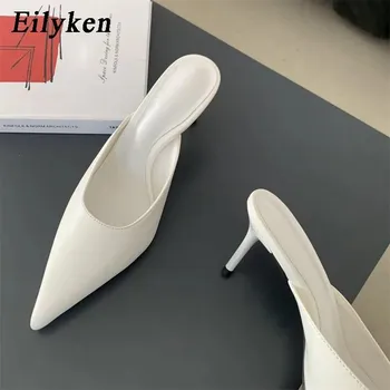 Eilyken/Новые весенние брендовые женские тапочки с острым носком, женские туфли без шнуровки, уличные модельные сандалии на тонком низком каблуке 35 чёрный