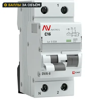 Дифференциальный автомат EKF Averes DVA-6 1P N C16 A 30 мА 6 кА AC