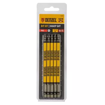 Набор бит Denzel 11646, PH2х127, сталь S2, круглый профиль, 5 шт