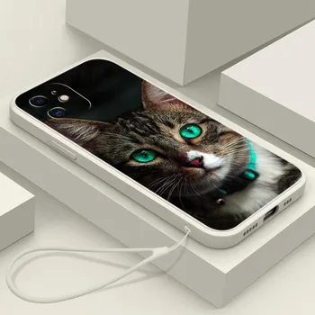 Samsung Galaxy A14 A24 A54 A34 S23 FE для iPhone 11 12 13 14 15 Pro Max Мягкий чехол для телефона с прямым краем и ремешком A41 Cool cat Black Design Art for iPhone 5(5s)