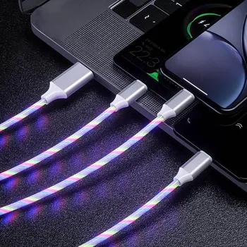 Светящийся зарядный кабель 3 в 1, кабель Micro USB Type C, светодиодный светильник, провод для зарядки мобильного телефона для iPhone 13, 14, Xiaomi 11, 12, Samsung oneplus oppo синий